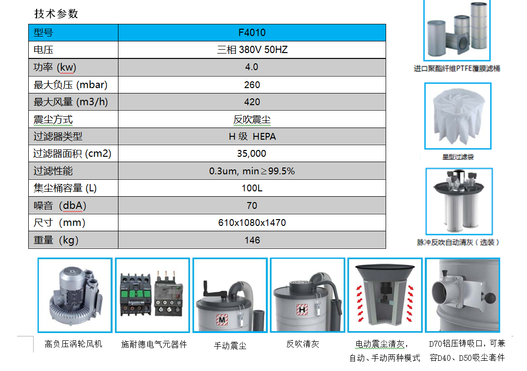 重型工业吸尘器技术参数