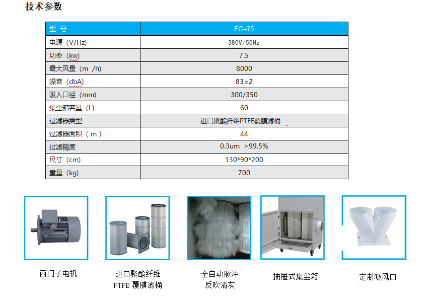 脉冲反吹型工业集尘器技术参数